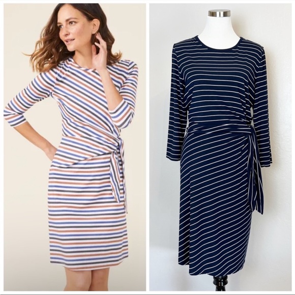 J. McLaughlin Dresses Jmclaughlin Navy Striped Elora Side Tie Knit